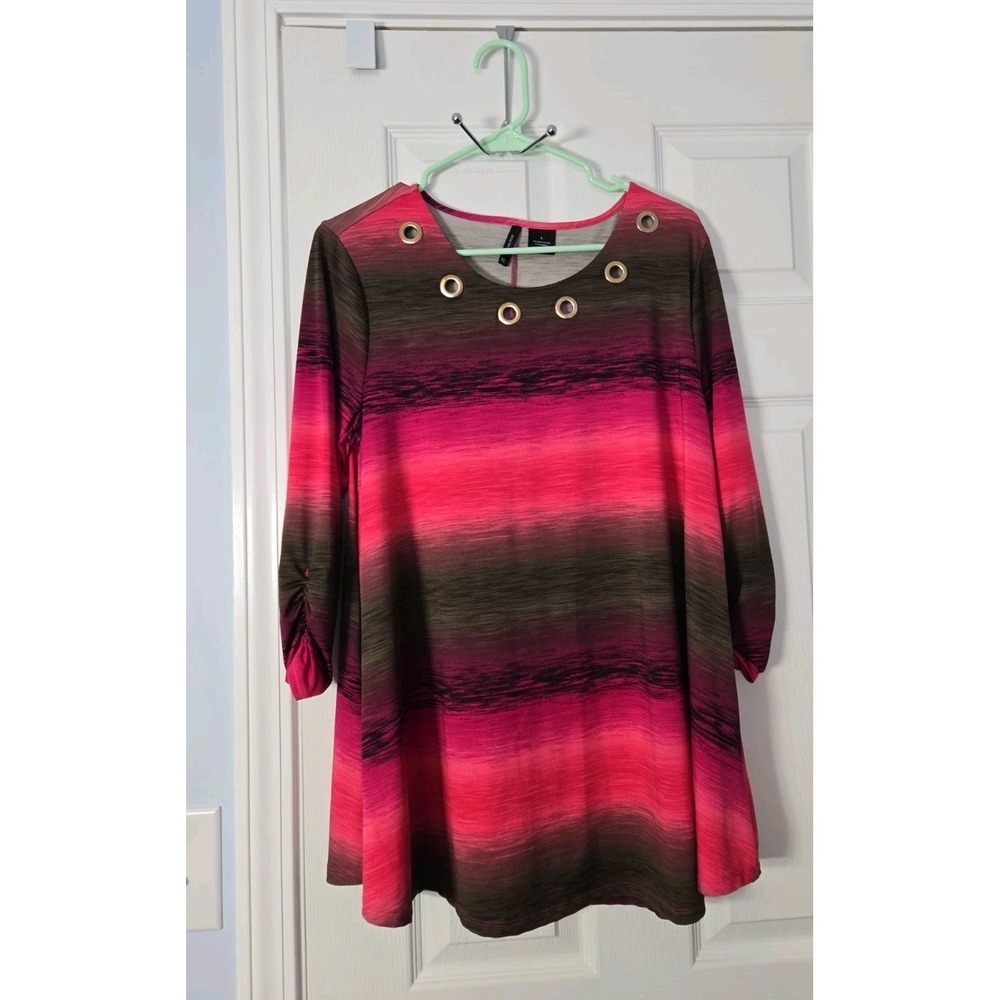 New Directions Colorful Top Womens Size Large Stretchy Tunic Artsy Abstract